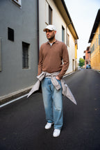 MAGLIONE CON ZIP TABACCO