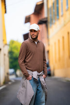 MAGLIONE CON ZIP TABACCO