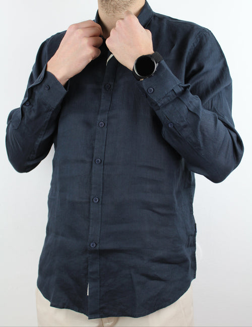 CAMICIA IN LINO BLU