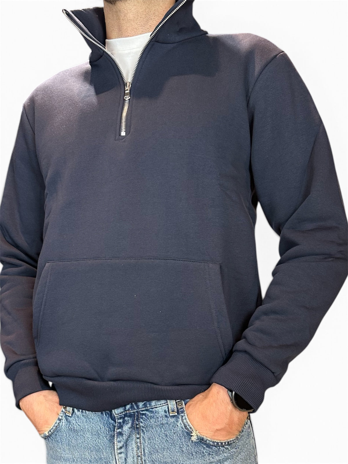 FELPA MEZZA ZIP BLU