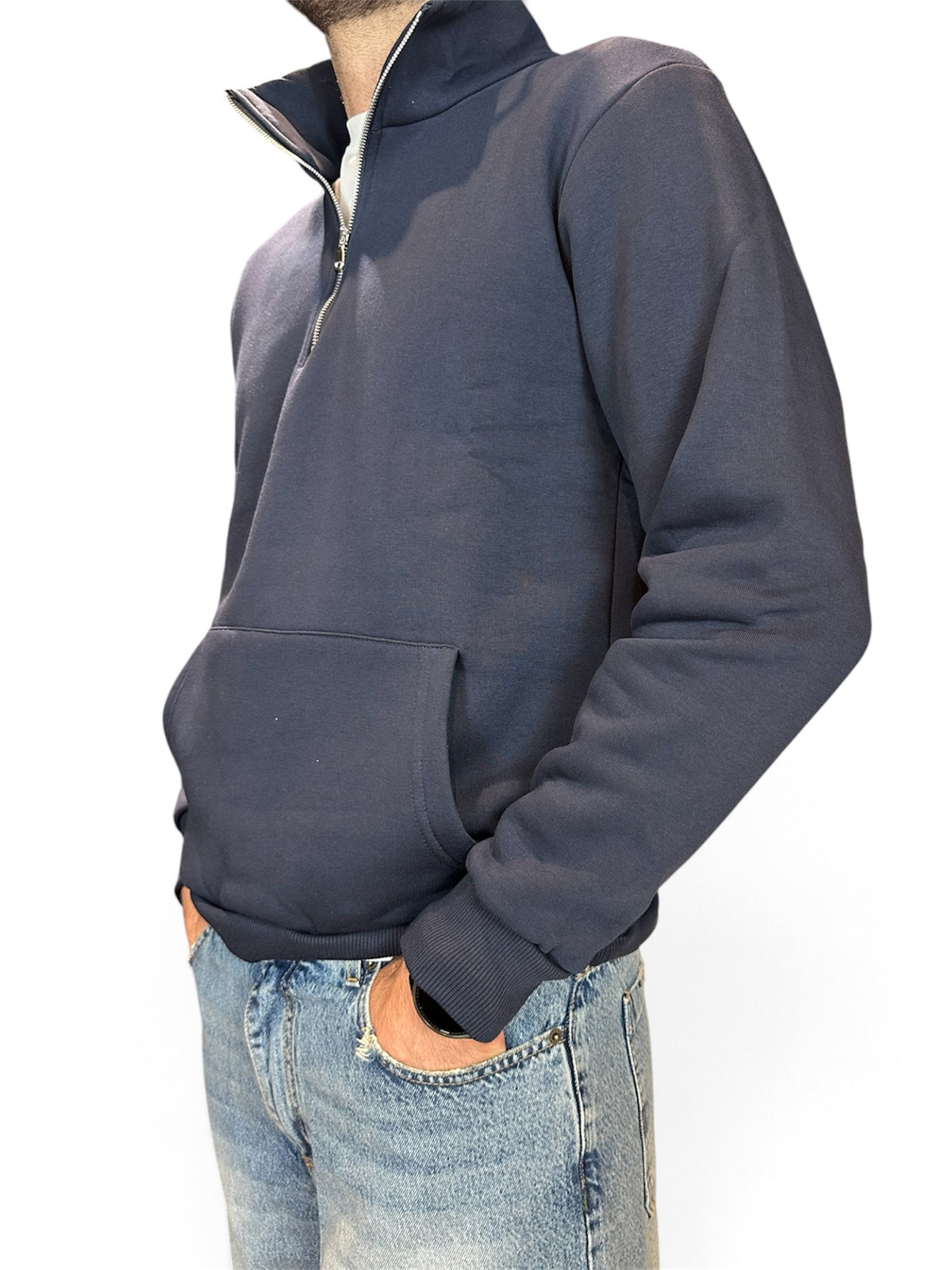 FELPA MEZZA ZIP BLU